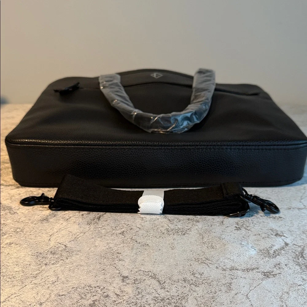 Ralph Lauren Black Pebbled Leather Briefcase with Double Handles